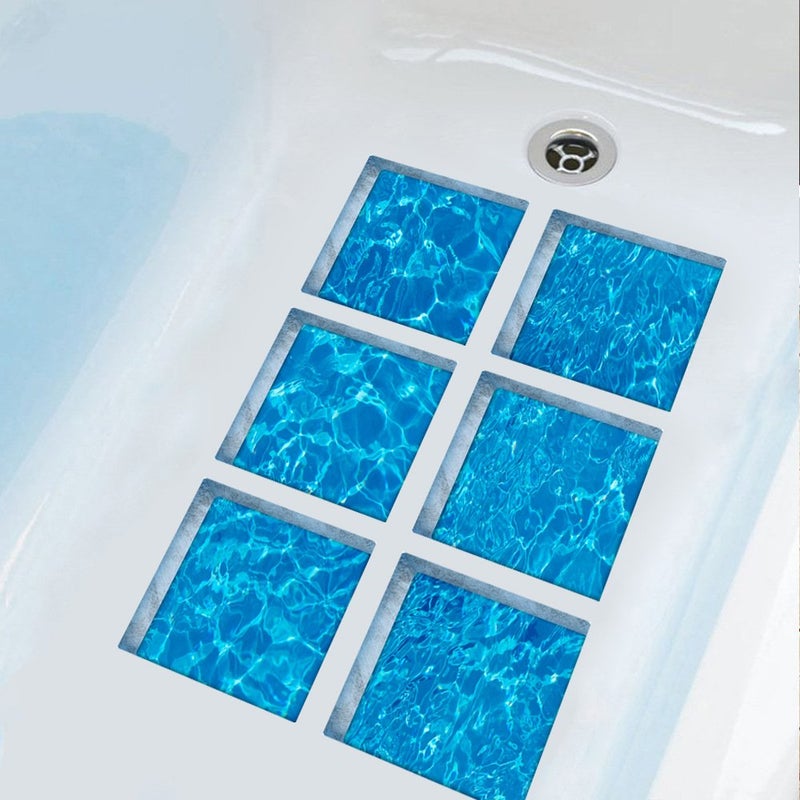 ChezMax 3D Stereoscopic Waves DIY Anti Slip Safety Shower Bath Tub Decal Stickers Bathtub Appliques 6 Pcs 5.9" X 5.9" - Image 1